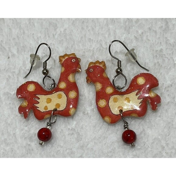 Roaster Earrings Free P&P Resin Pet Novelty Country Boho Farmhouse - Picture 4 of 7